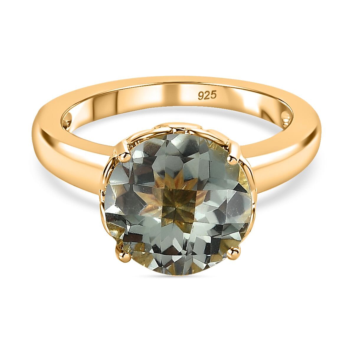 Montezuma Prasiolite 3.41 ctw Ring in Vermeil Yellow Gold Over Sterling Silver (Size 11.5)
