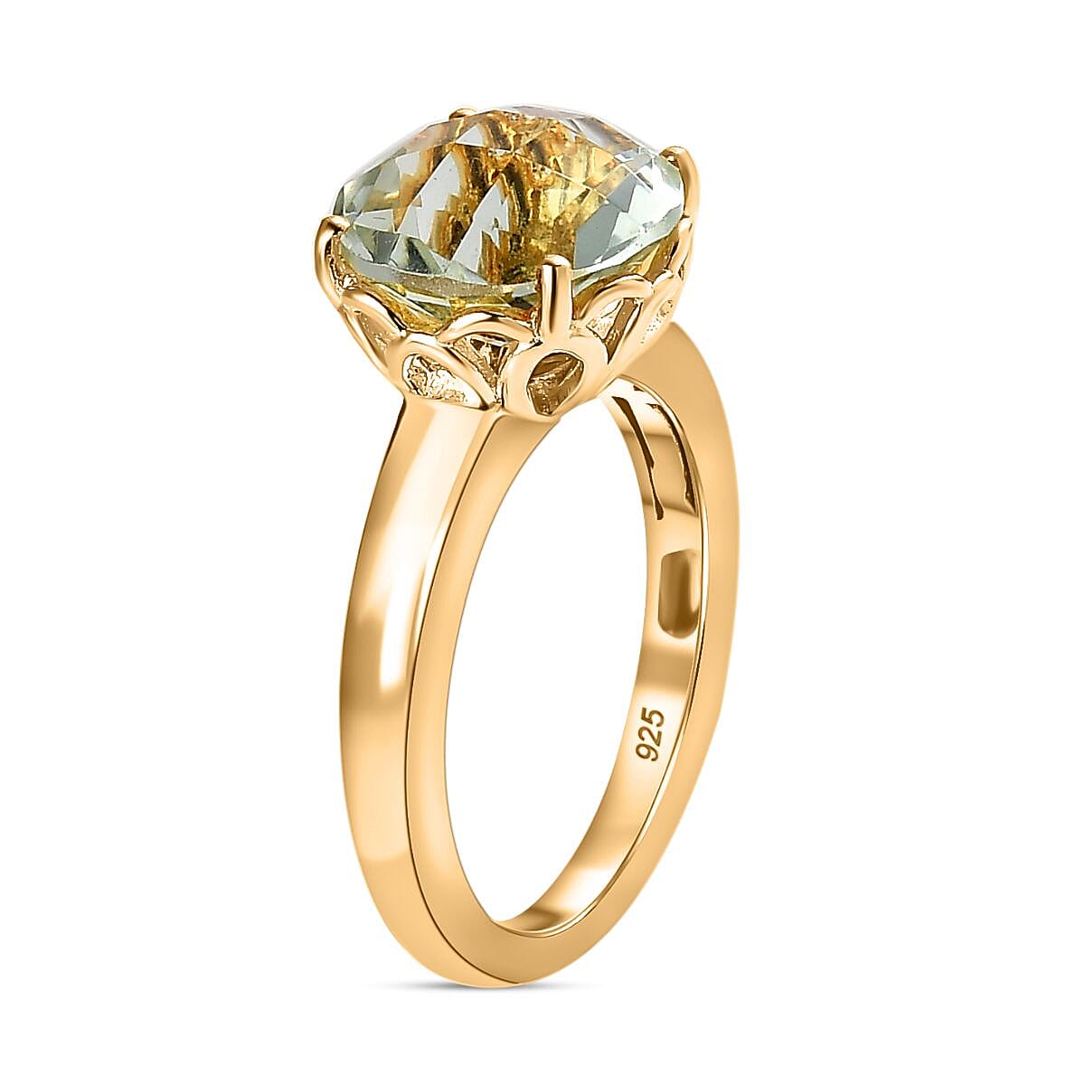 Montezuma Prasiolite 3.41 ctw Ring in Vermeil Yellow Gold Over Sterling Silver (Size 11.5)