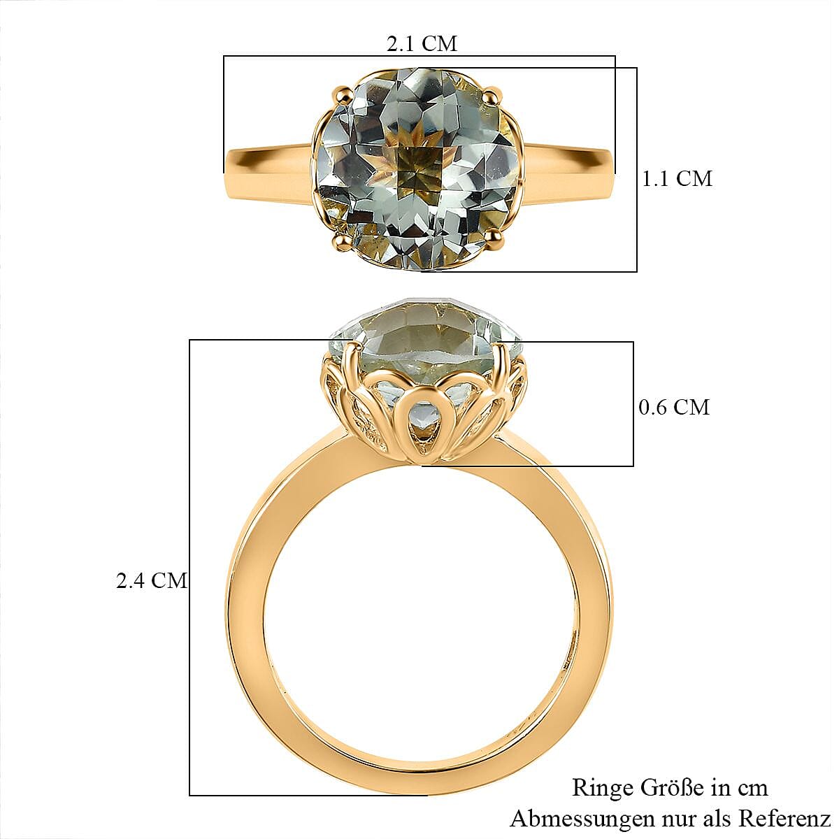 Montezuma Prasiolite 3.41 ctw Ring in Vermeil Yellow Gold Over Sterling Silver (Size 11.5)