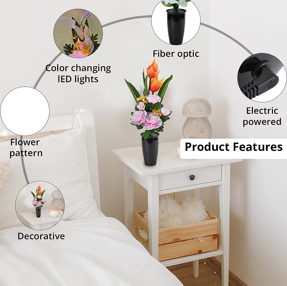 Red, Yellow and Pink LED with Color Changing Wheel Fiber Optic Flowers image number 2