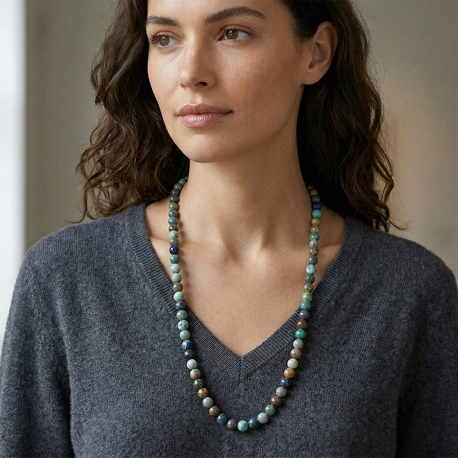 Australian Chrysocolla and Multi Gemstone 388.10 ctw Necklace in Rhodium Over Sterling Silver 20 Inches  
