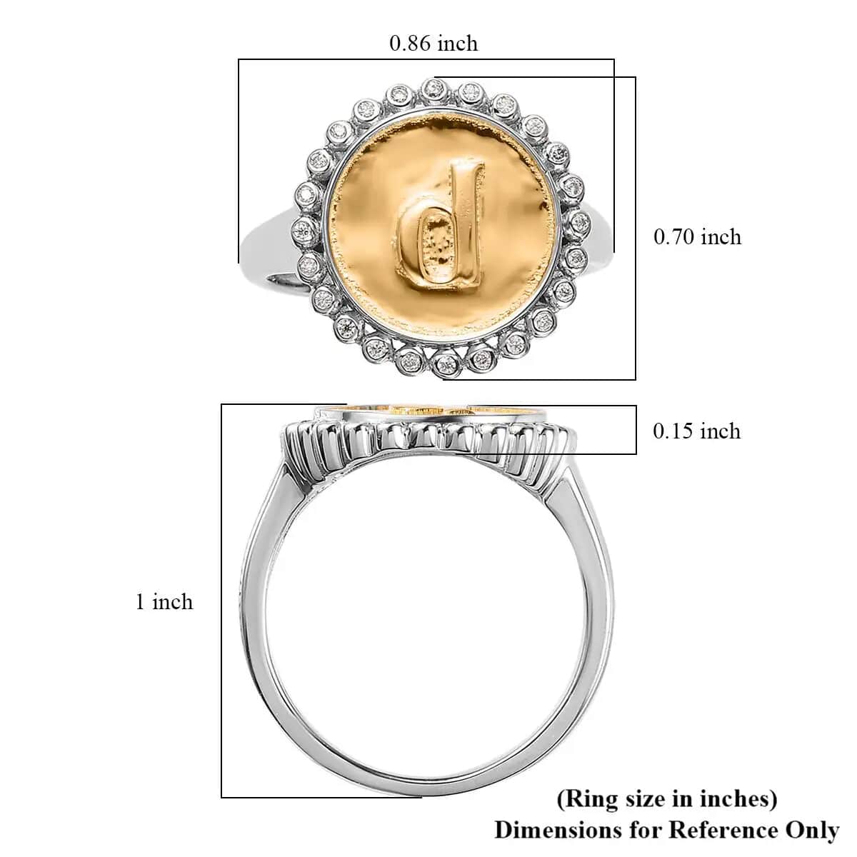 Moissanite Medallion Coin Initial D Ring in Vermeil Yellow Gold and Platinum Over Sterling Silver (Size 7.0) 0.10 ctw image number 6