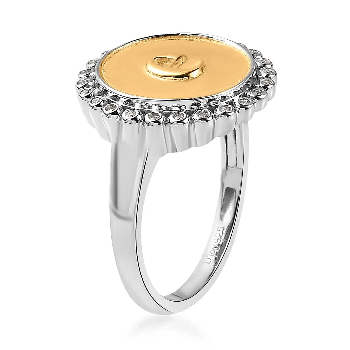 Moissanite Initial E Ring in Vermeil Yellow Gold and Platinum Over Sterling Silver (Size 7.0) 0.13 ctw image number 4