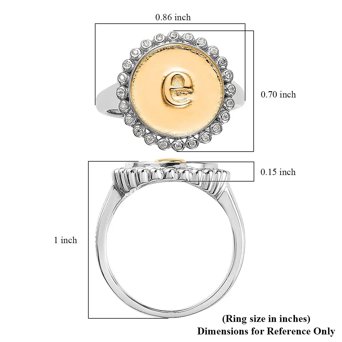 Moissanite Initial E Ring in Vermeil Yellow Gold and Platinum Over Sterling Silver (Size 7.0) 0.13 ctw image number 6