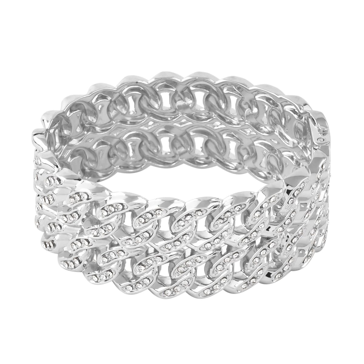 White Austrian Crystal Bangle Bracelet in Silvertone (6.50 In) image number 0