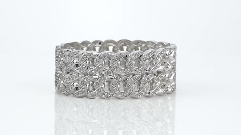 White Austrian Crystal Bangle Bracelet in Silvertone (6.50 In)