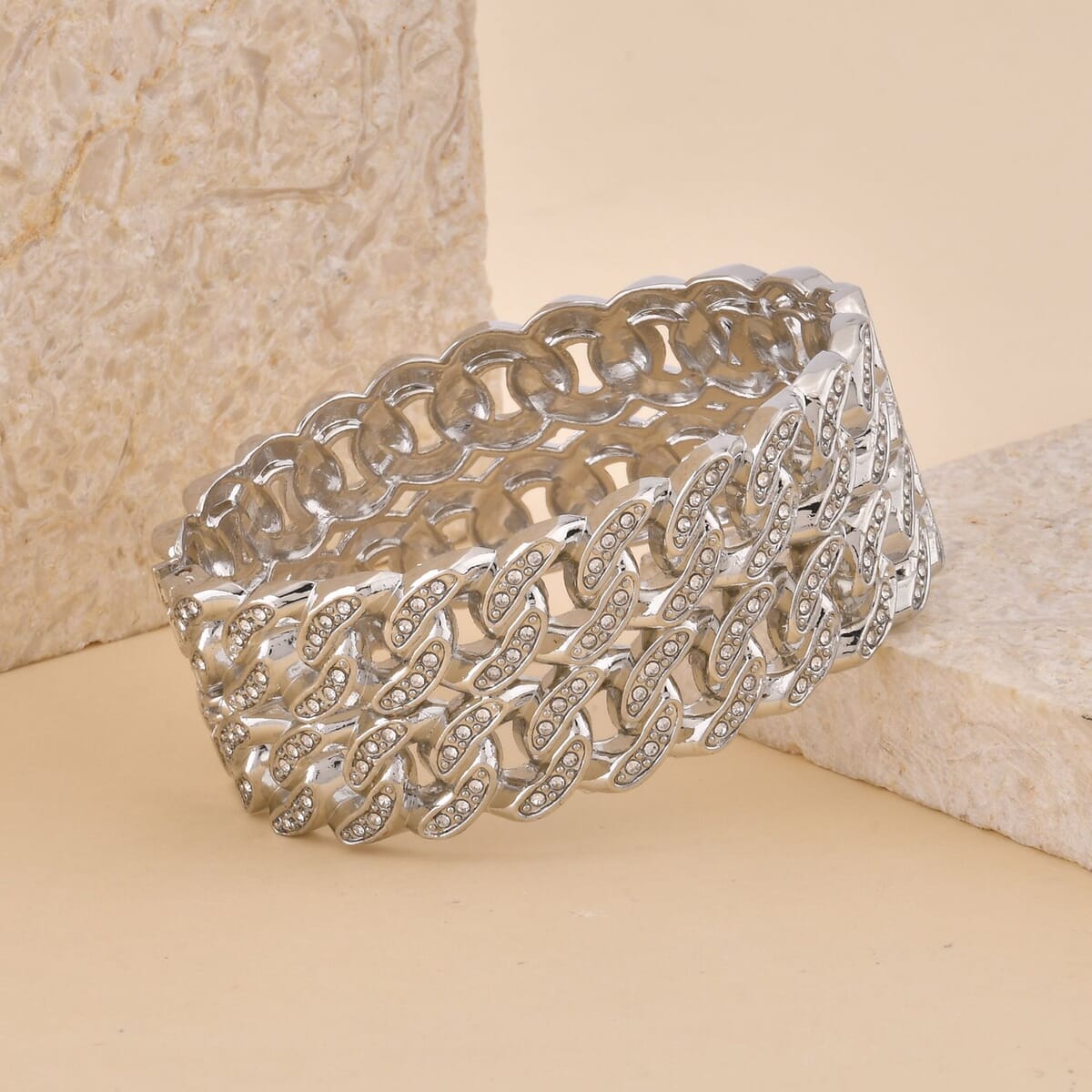 White Austrian Crystal Bangle Bracelet in Silvertone (6.50 In) image number 1