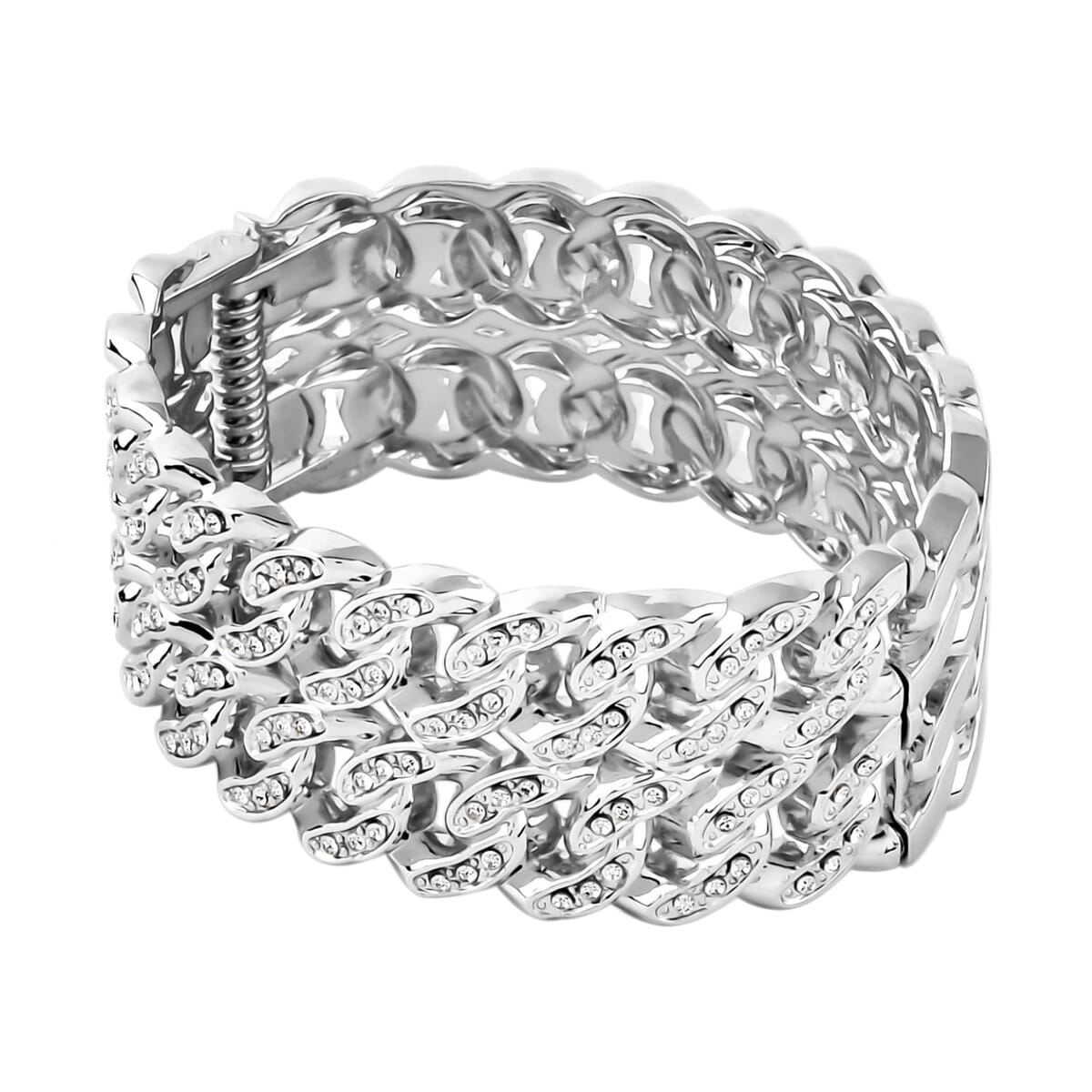 White Austrian Crystal Bangle Bracelet in Silvertone (6.50 In) image number 2