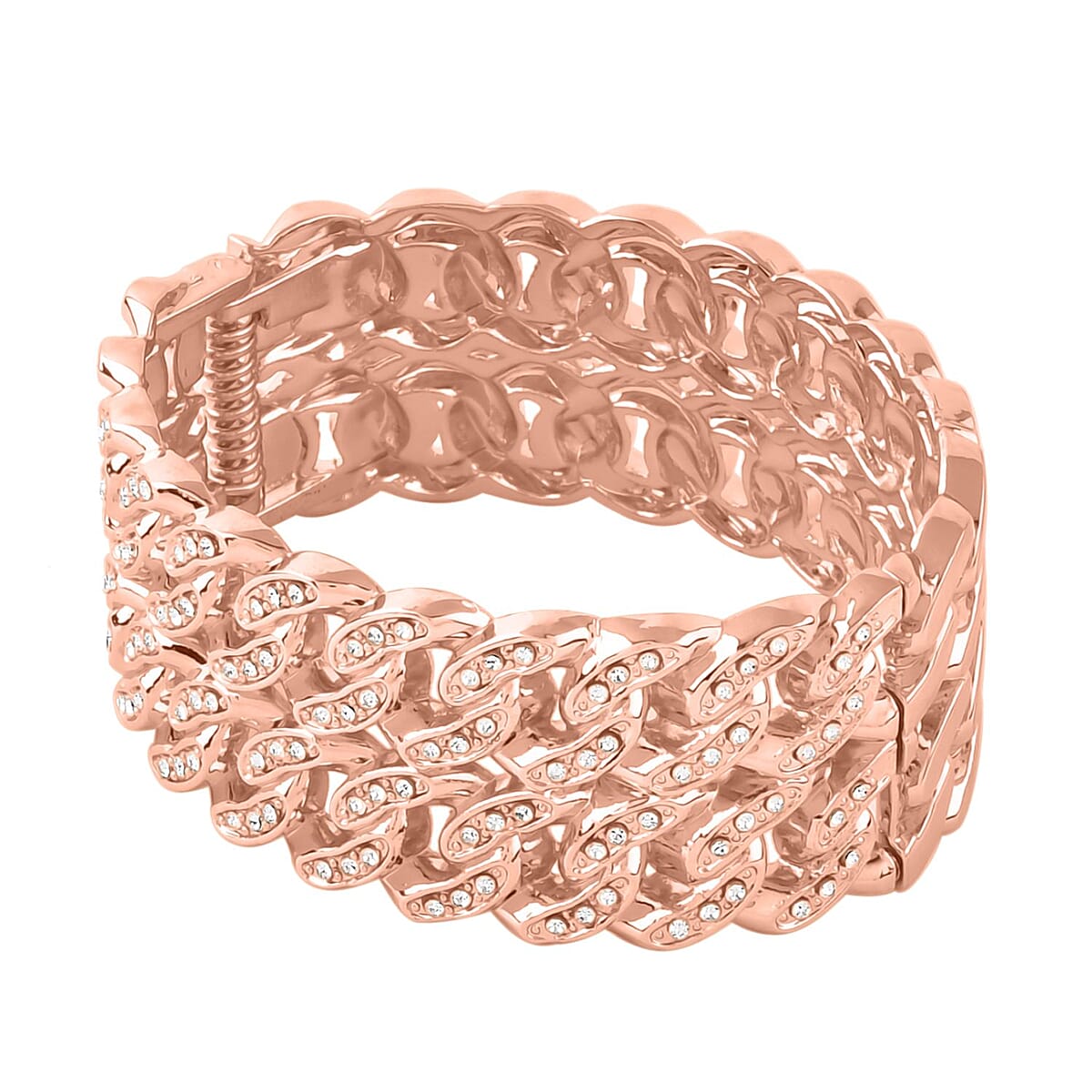  White Austrian Crystal Bangle Bracelet in Rosetone (6.50 In) image number 2