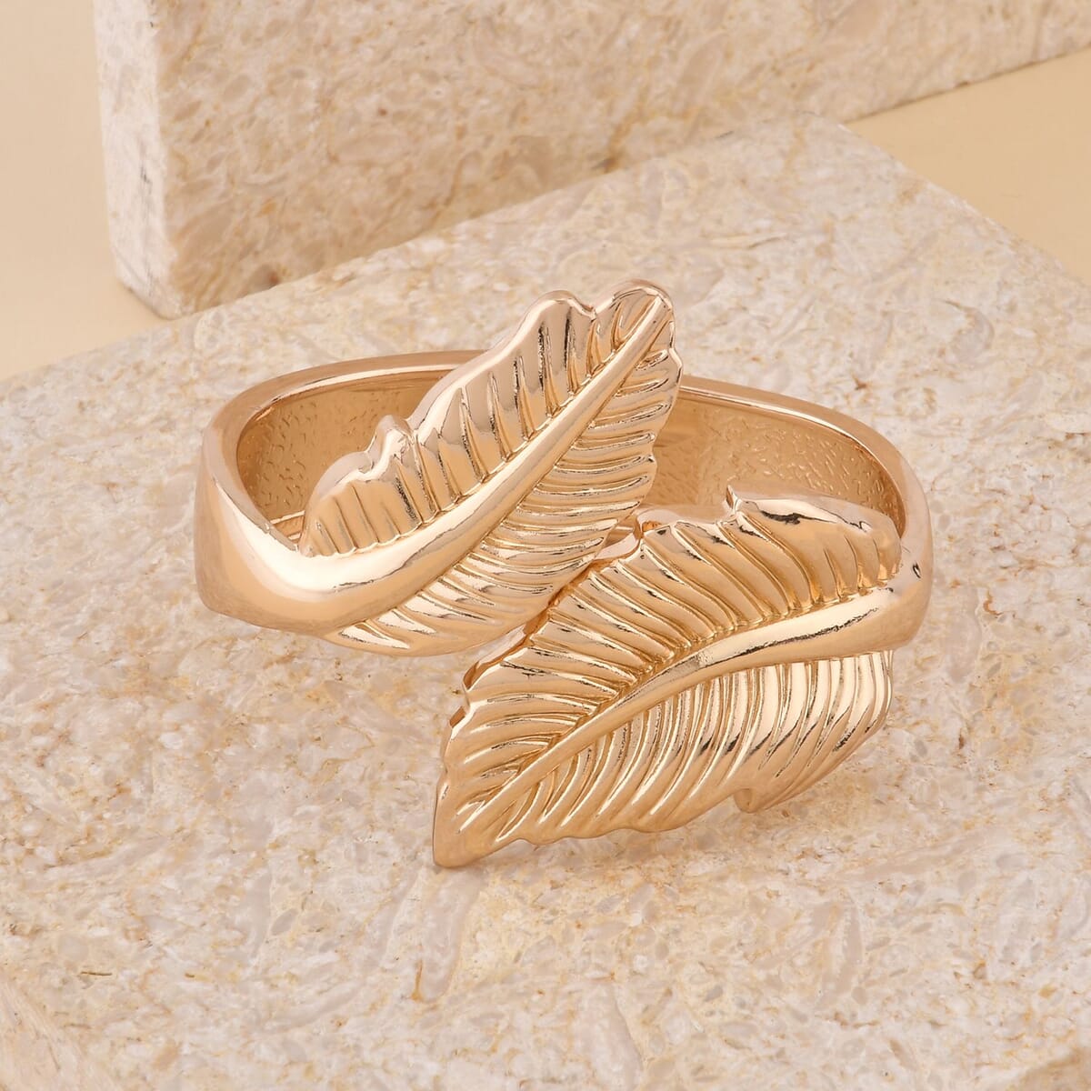 Leaf Bypass Bangle Bracelet in Goldtone (6.50-7.00In) image number 1