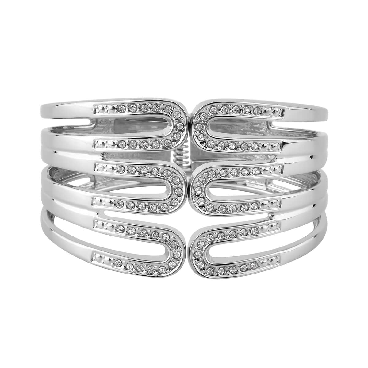 White Austrian Crystal Cuff Bracelet in Silvertone (7.00 In) image number 0