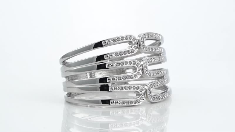 White Austrian Crystal Cuff Bracelet in Silvertone (7.00 In)