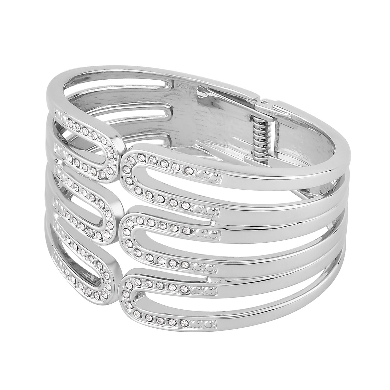 White Austrian Crystal Cuff Bracelet in Silvertone (7.00 In)