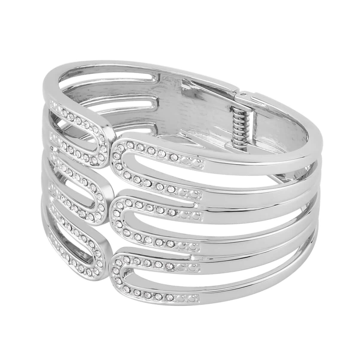 White Austrian Crystal Cuff Bracelet in Silvertone (7.00 In) image number 2