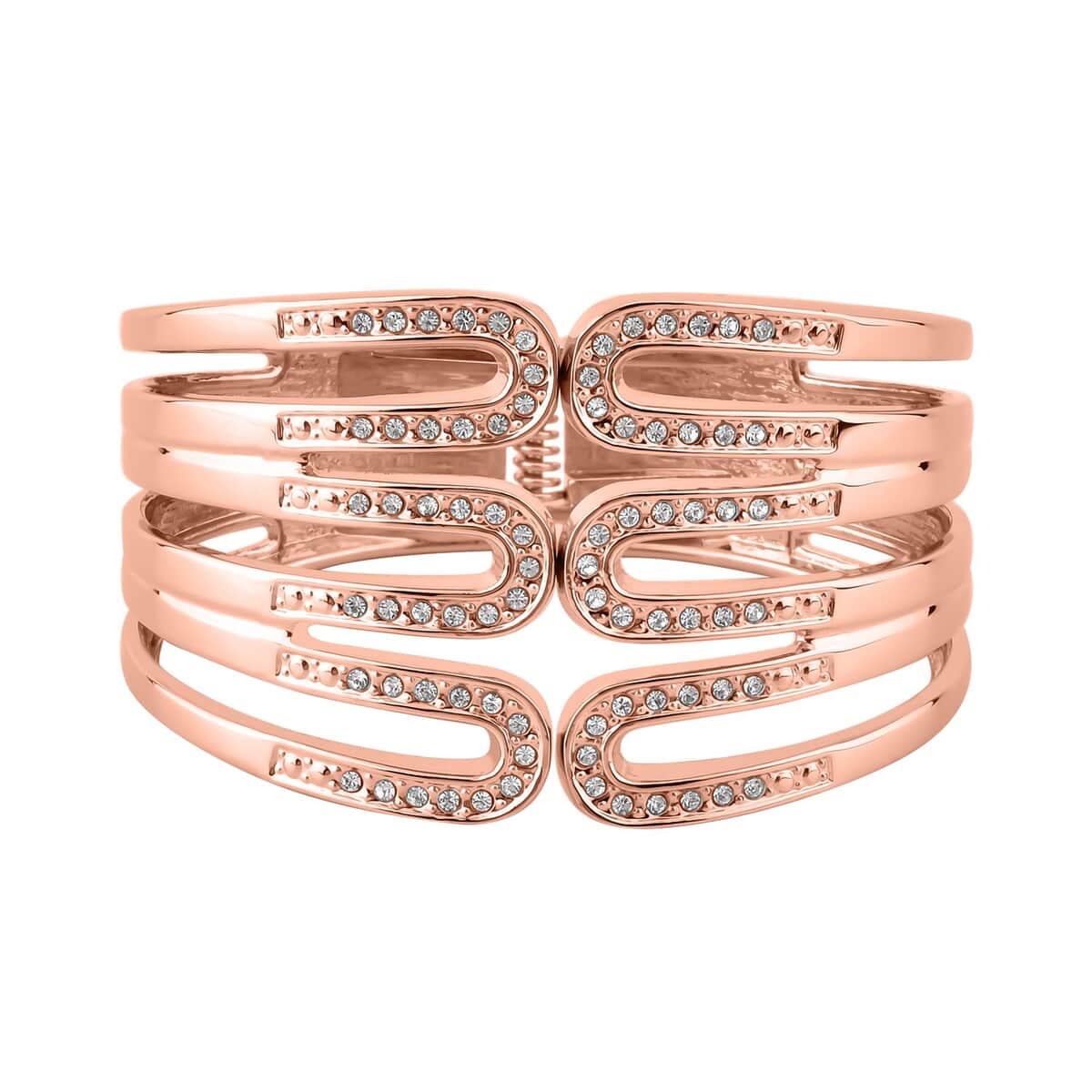 White Austrian Crystal Cuff Bracelet in Rosetone (7.00 In) image number 0