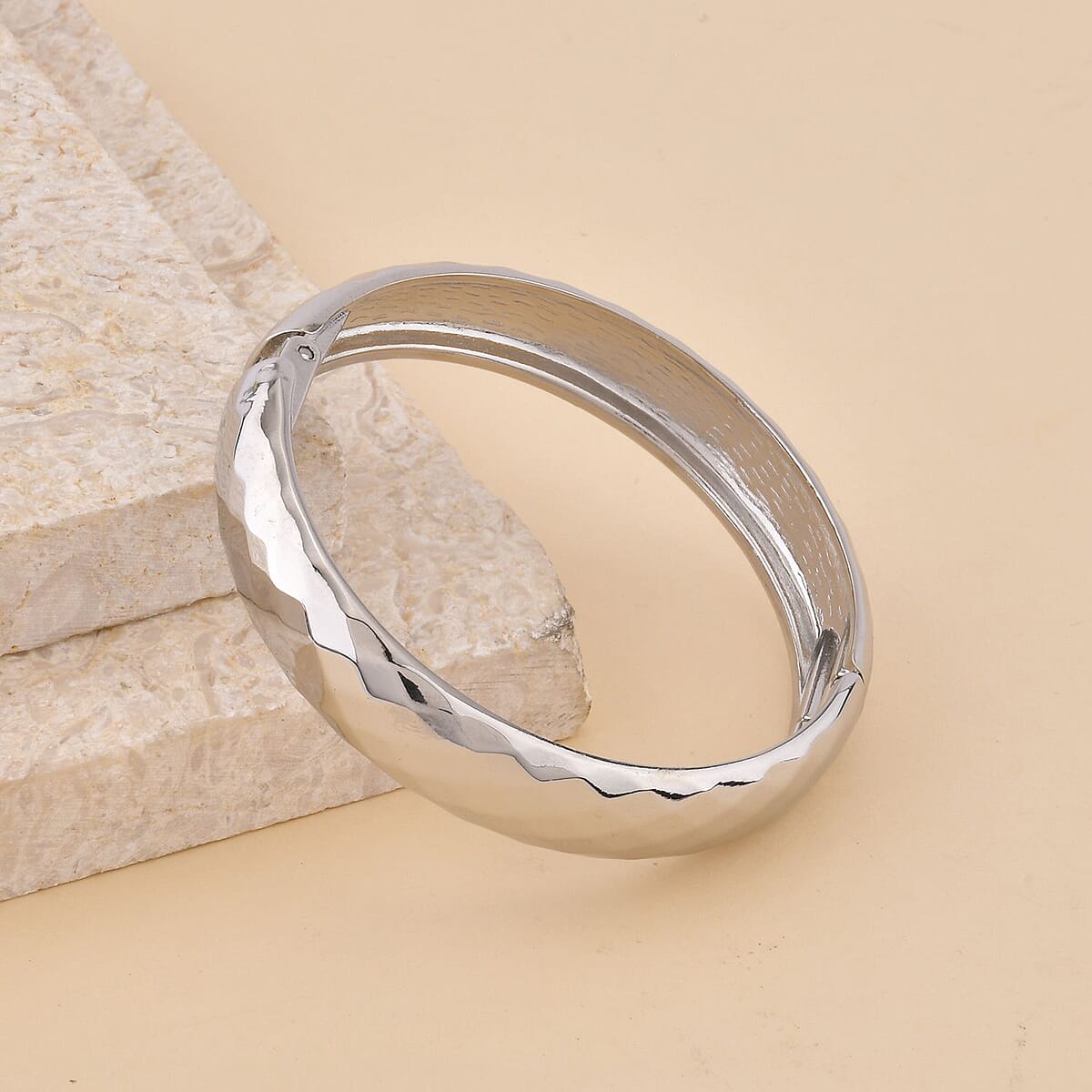 Dome Bangle Bracelet in Silvertone (7.00 In) image number 1