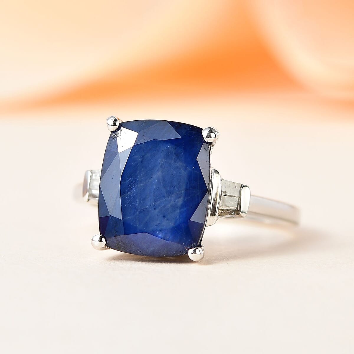 Madagascar Blue Sapphire (DF) and Diamond Ring in Platinum Over Sterling Silver 5.50 ctw image number 1