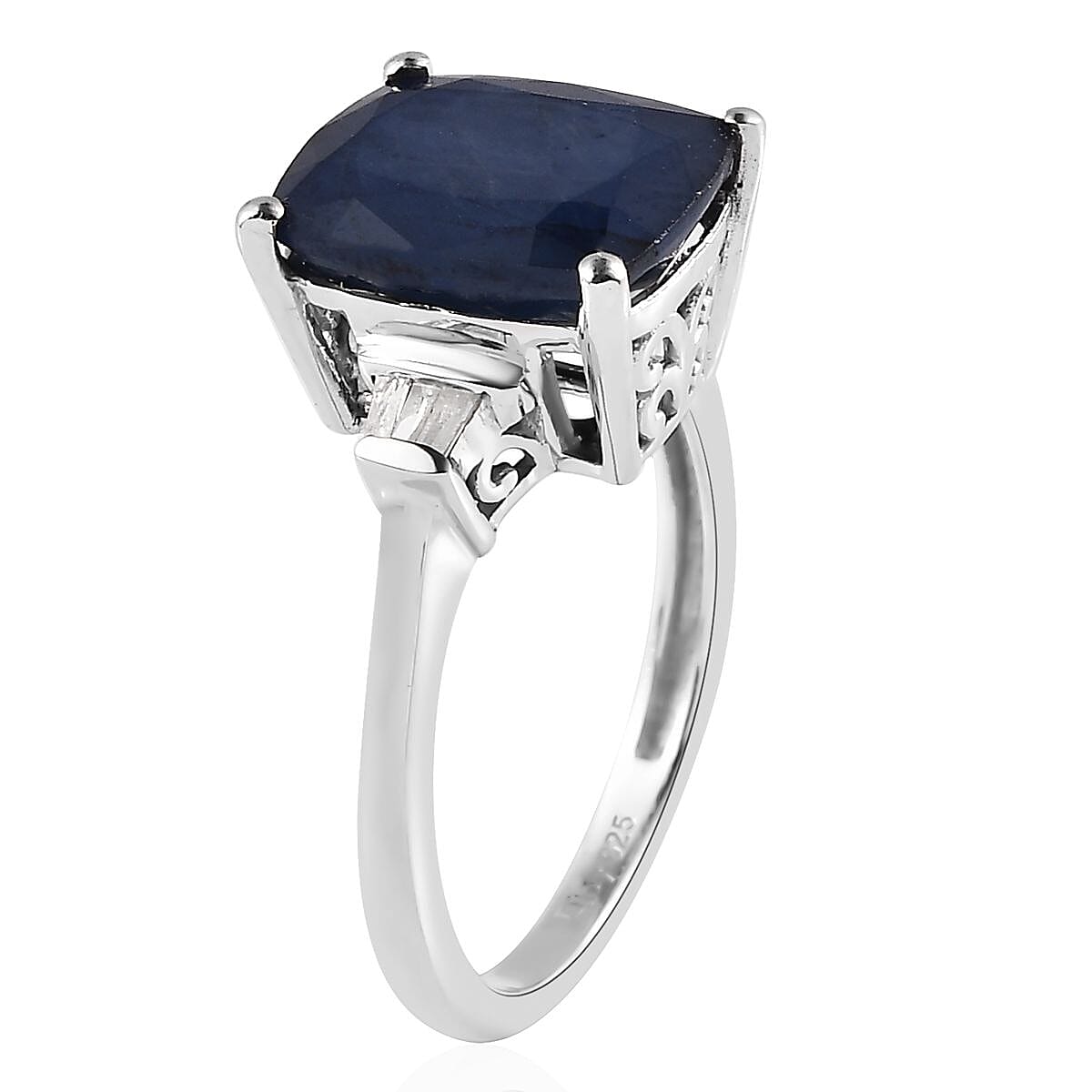 Madagascar Blue Sapphire (DF) and Diamond Ring in Platinum Over Sterling Silver 5.50 ctw image number 3