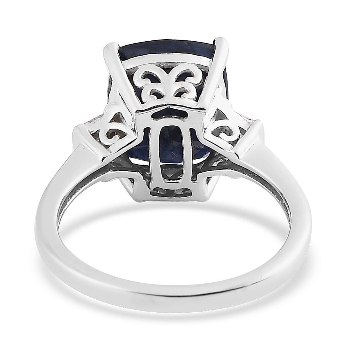 Madagascar Blue Sapphire (DF) and Diamond Ring in Platinum Over Sterling Silver 5.50 ctw image number 4