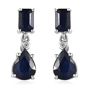 Madagascar Blue Sapphire (DF) and White Zircon Drop Earrings in Platinum Over Sterling Silver 3.90 ctw