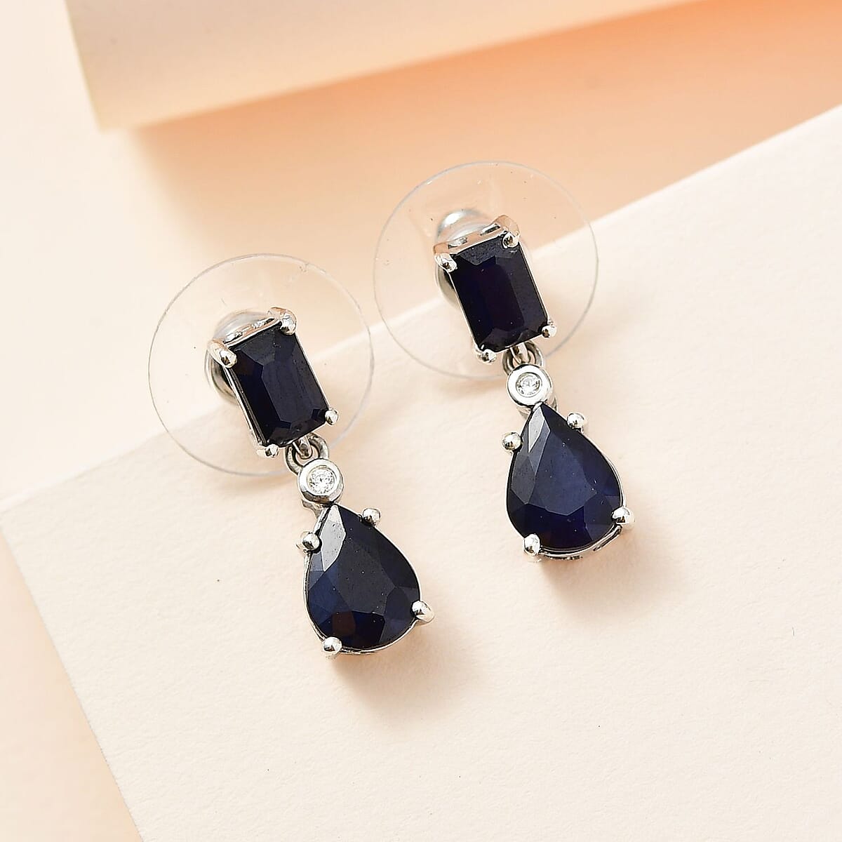Madagascar Blue Sapphire (DF) and White Zircon Drop Earrings in Platinum Over Sterling Silver 3.90 ctw image number 1