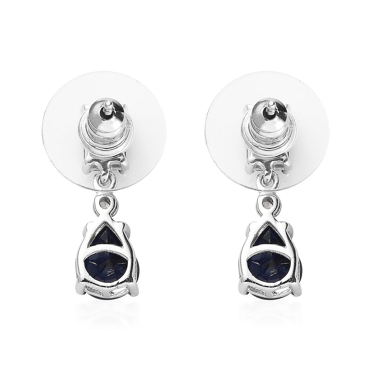 Madagascar Blue Sapphire (DF) and White Zircon Drop Earrings in Platinum Over Sterling Silver 3.90 ctw image number 3