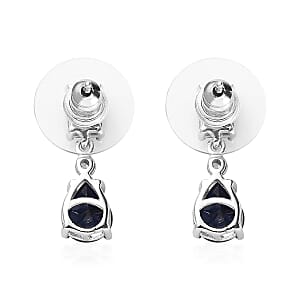 Madagascar Blue Sapphire (DF) and White Zircon Drop Earrings in Platinum Over Sterling Silver 3.90 ctw