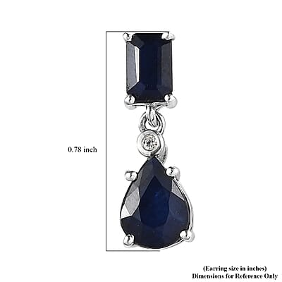 Madagascar Blue Sapphire (DF) and White Zircon Drop Earrings in Platinum Over Sterling Silver 3.90 ctw