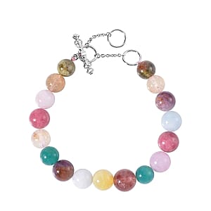 Multi Gemstone 138.59 ctw Bracelet in Rhodium Over Sterling Silver (7.00-9.00 In)