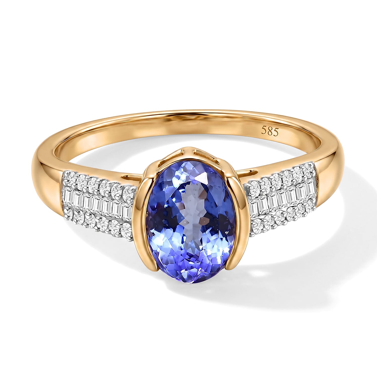 AAA Tanzanite and Diamond I2-I3 1.50 ctw Ring jn 14K Yellow Gold (Size 9.0)