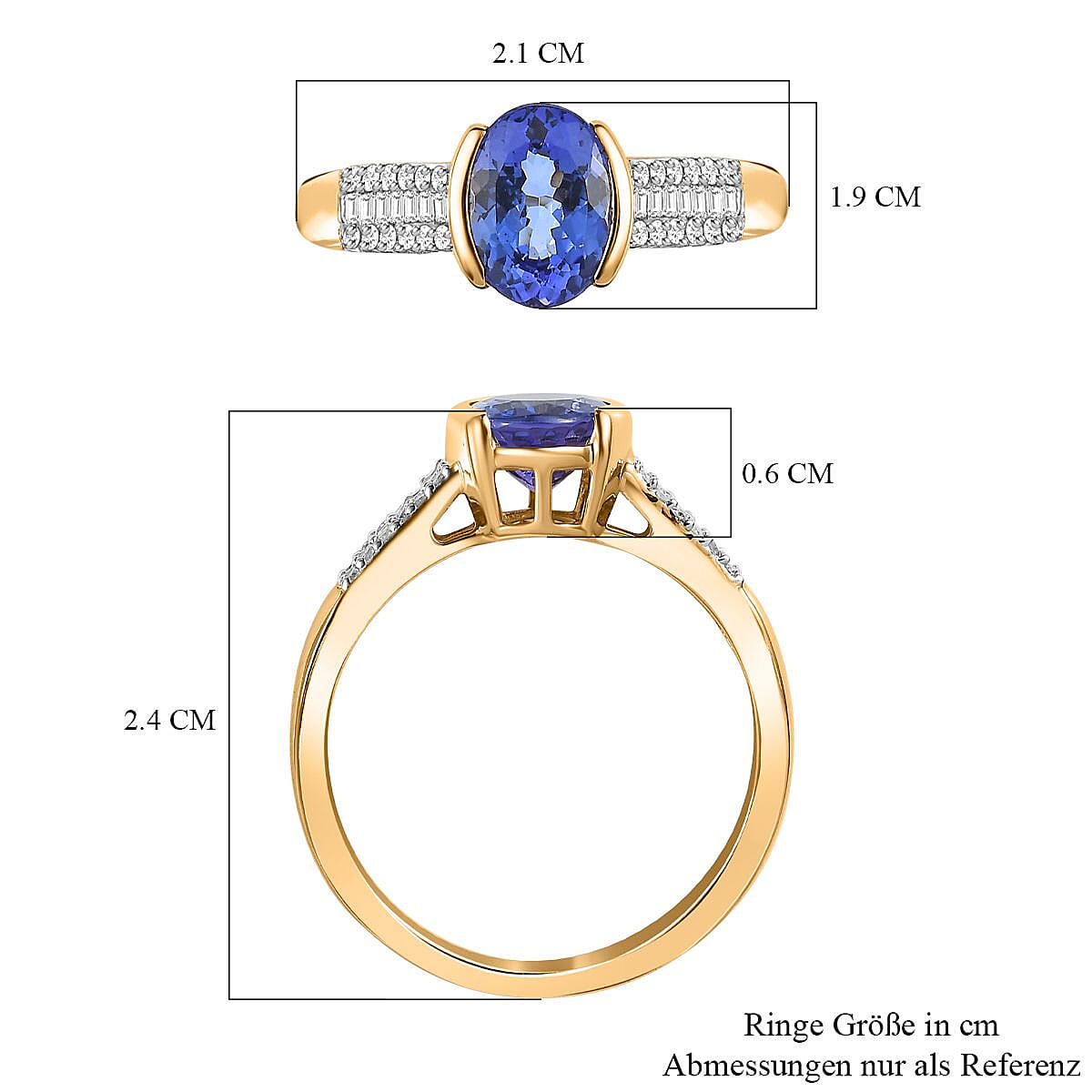 AAA Tanzanite and Diamond I2-I3 1.50 ctw Ring jn 14K Yellow Gold (Size 9.0)