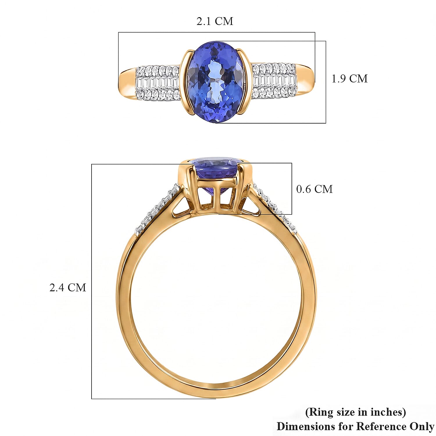 AAA Tanzanite and Diamond I2-I3 1.50 ctw Ring jn 14K Yellow Gold (Size 9.0)