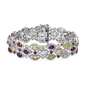 Multi Gemstone Bracelet, Platinum Over Sterling Silver Bracelet, Colorful Bracelet, Bracelet For Her (7.25 In) 18.80 ctw