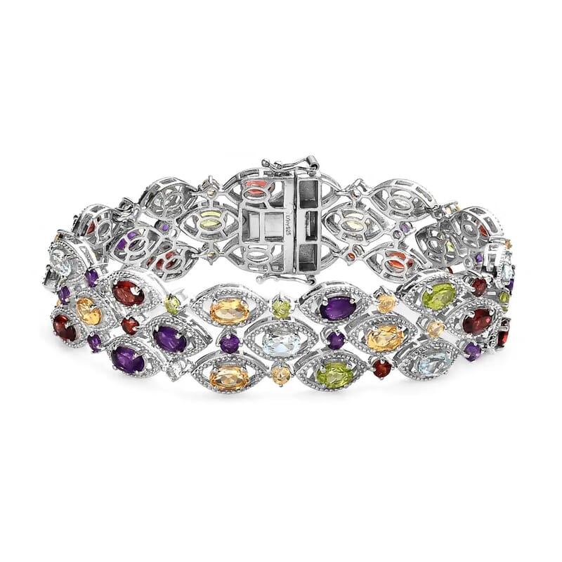Multi Gemstone Bracelet, Platinum Over Sterling Silver Bracelet, Colorful Bracelet, Bracelet For Her (7.25 In) 18.80 ctw
