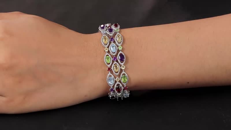 Multi Gemstone Bracelet in Platinum Over Sterling Silver (7.25 In) 18.80 ctw