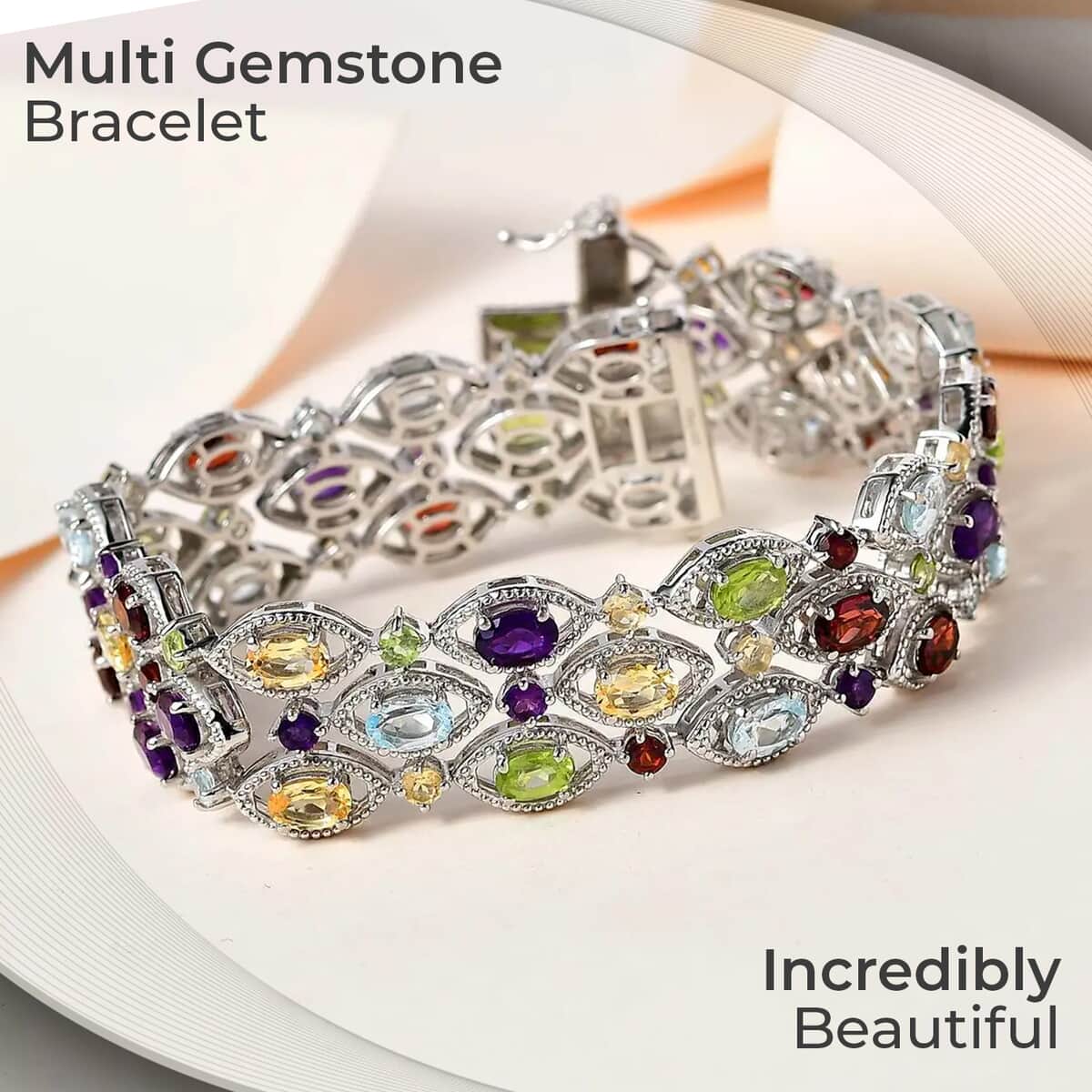 Multi Gemstone Bracelet, Platinum Over Sterling Silver Bracelet, Colorful Bracelet, Bracelet For Her (7.25 In) 18.80 ctw image number 1