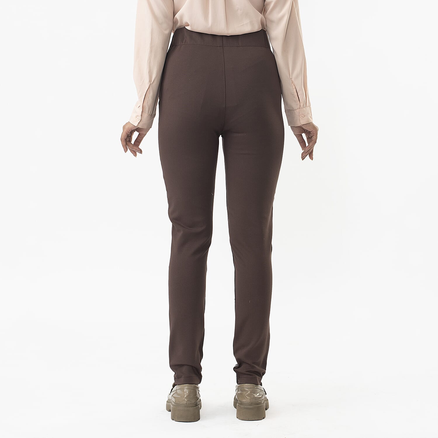 LA Marey Chocolate Genuine Lamb Leather With Back Ponte Knit Legging - S
