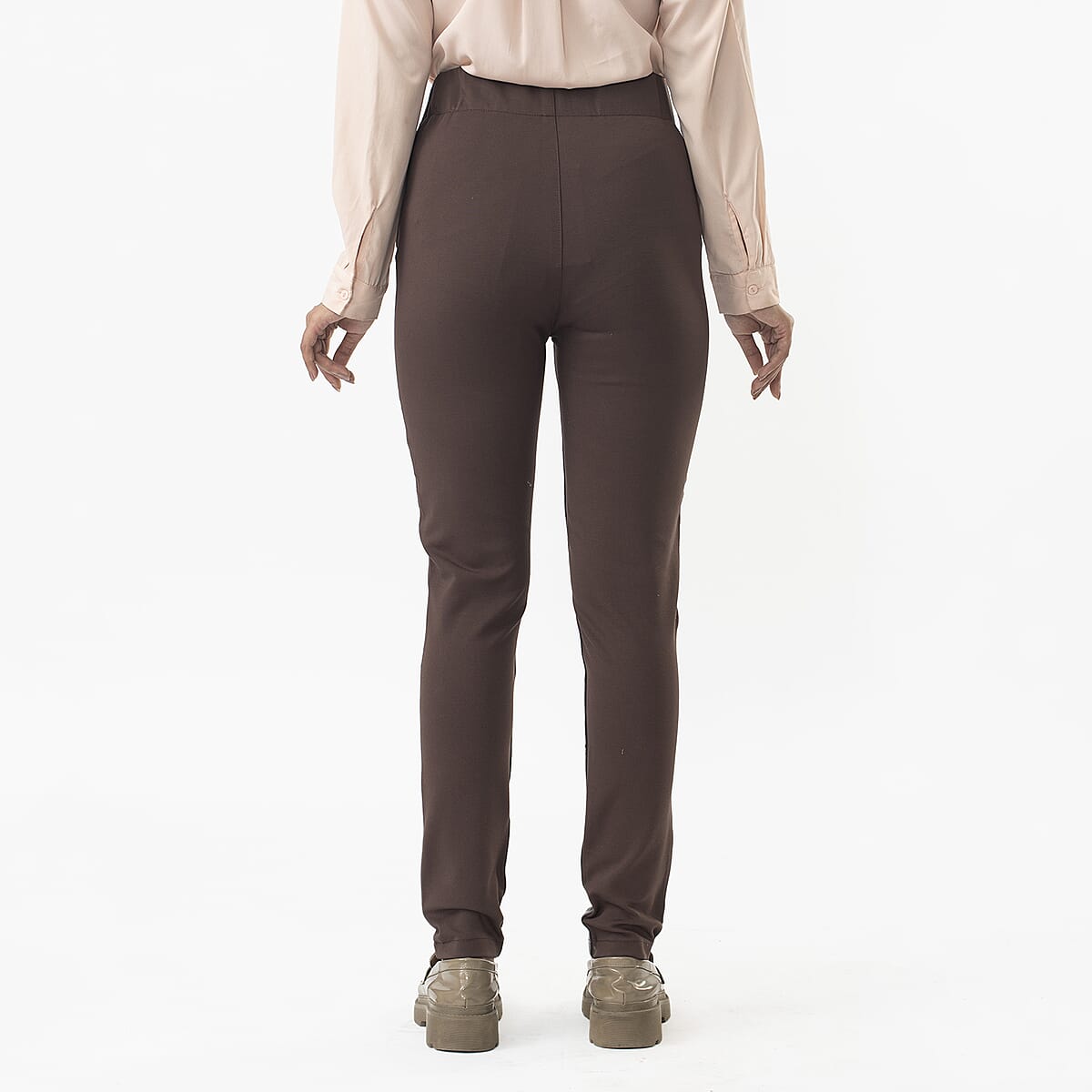 LA Marey Chocolate Genuine Lamb Leather With Back Ponte Knit Legging - M image number 2