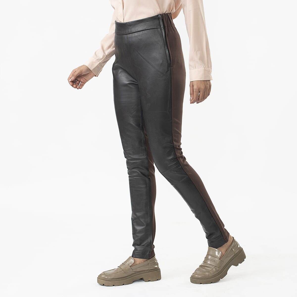 LA Marey Chocolate Genuine Lamb Leather With Back Ponte Knit Legging - M image number 3