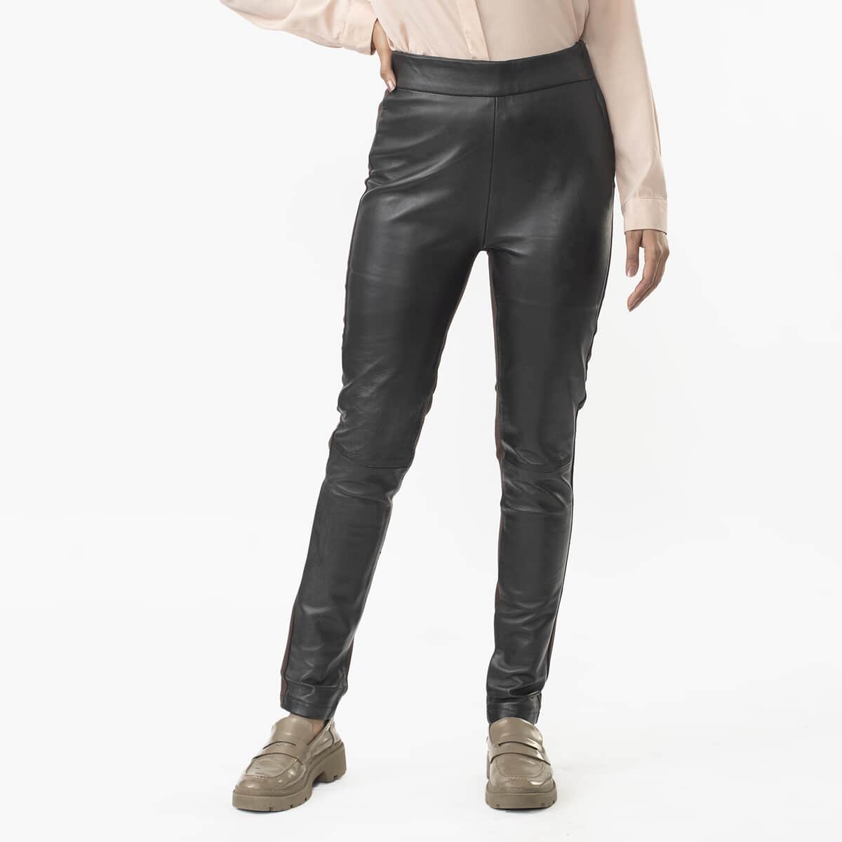 LA Marey Chocolate Genuine Lamb Leather With Back Ponte Knit Legging - 1X image number 1