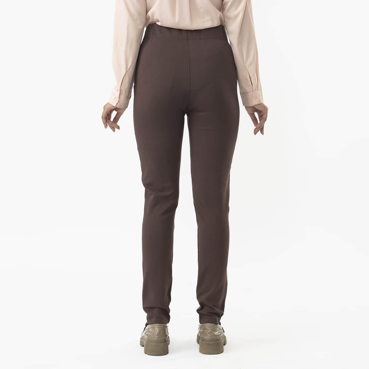 LA Marey Chocolate Genuine Lamb Leather With Back Ponte Knit Legging - 1X image number 2