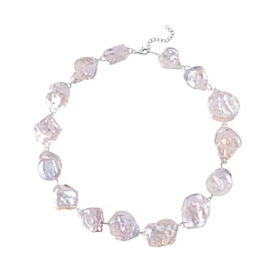 White Keshi Pearl Necklace 18 Inches in Rhodium Over Sterling Silver