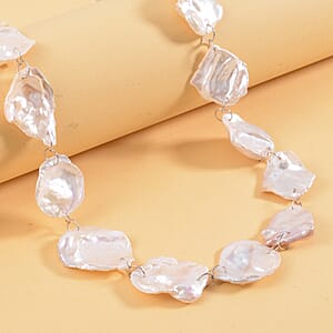 White Keshi Pearl Necklace 18 Inches in Rhodium Over Sterling Silver