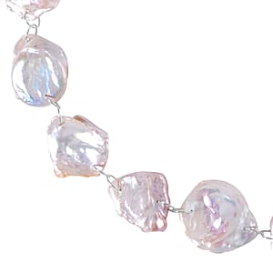 White Keshi Pearl Necklace 18 Inches in Rhodium Over Sterling Silver