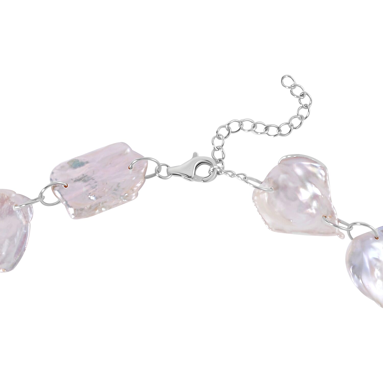 White Keshi Pearl Necklace 18 Inches in Rhodium Over Sterling Silver