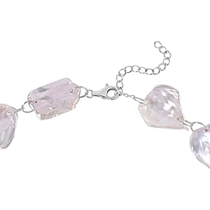 White Keshi Pearl Necklace 18 Inches in Rhodium Over Sterling Silver