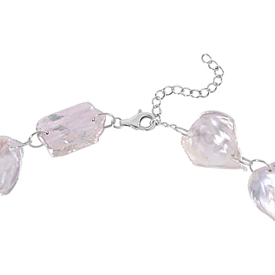 White Keshi Pearl Necklace 18 Inches in Rhodium Over Sterling Silver