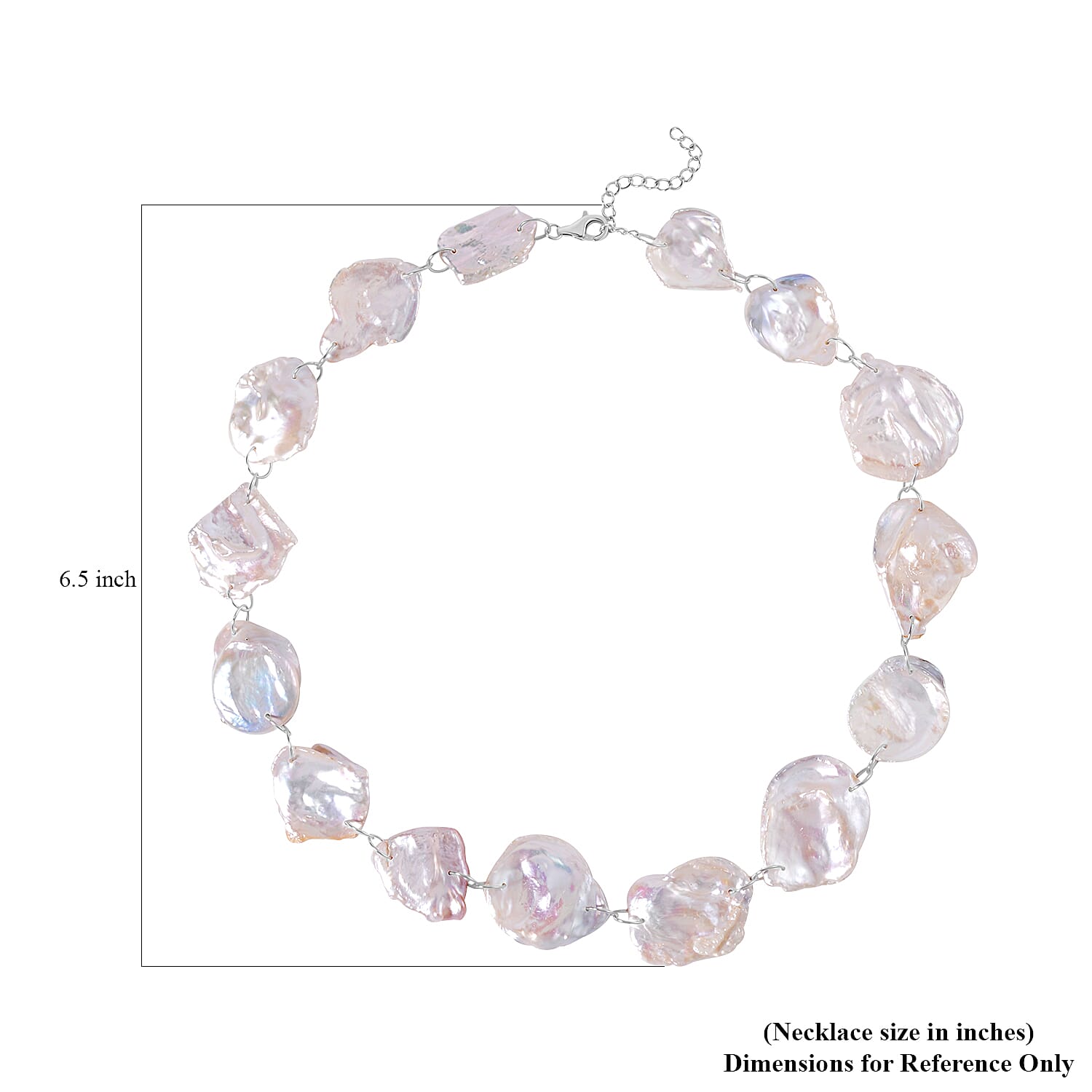 White Keshi Pearl Necklace 18 Inches in Rhodium Over Sterling Silver