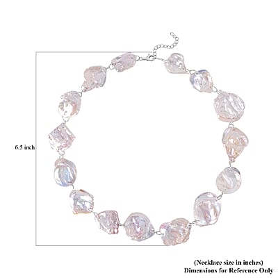 White Keshi Pearl Necklace 18 Inches in Rhodium Over Sterling Silver