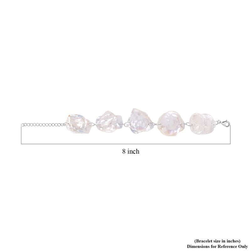 White Keshi Pearl Bracelet in Rhodium Over Sterling Silver (8.00 In)
